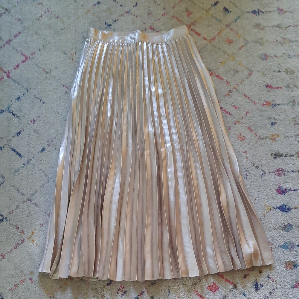Loft Pleated Gold Midi Skirt 4